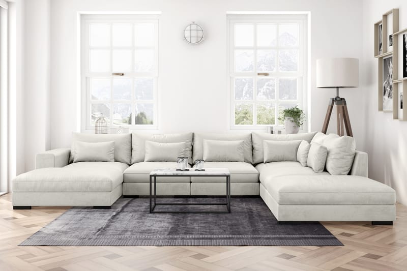 U-modulsoffa Dubai med Divan Vänster Sammet - Vit - Möbler - Soffa - Modulsoffa - Komplett modulsoffa