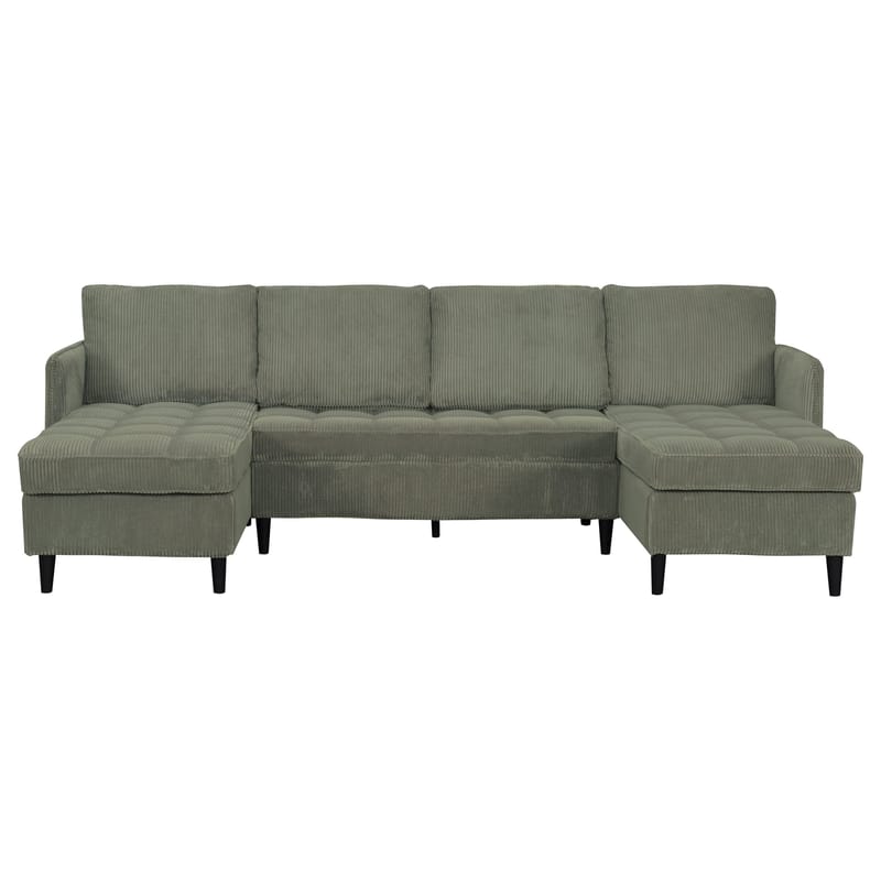 Lindhus 4-sits U-soffa med dubbeldivan och förvaring i manchester - Grön - Möbler - Soffa - Modulsoffa - Komplett modulsoffa