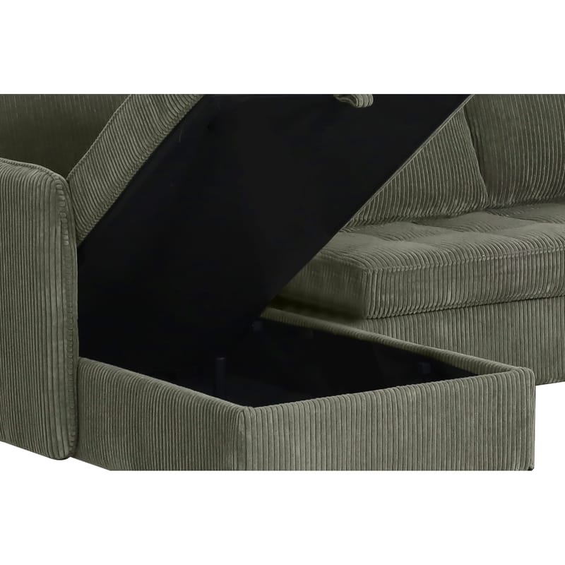 Lindhus 4-sits U-soffa med dubbeldivan och förvaring i manchester - Grön - Möbler - Soffa - Modulsoffa - Komplett modulsoffa