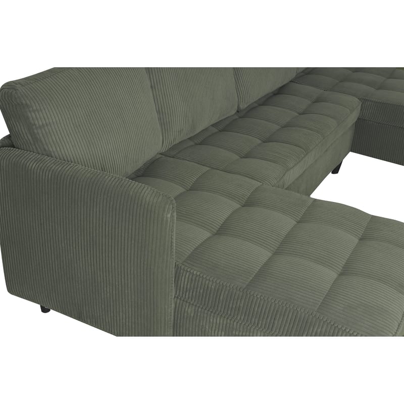 Lindhus 4-sits U-soffa med dubbeldivan och förvaring i manchester - Grön - Möbler - Soffa - Modulsoffa - Komplett modulsoffa