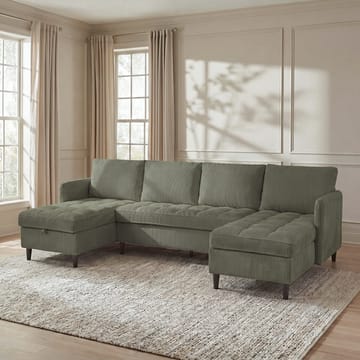 Lindhus 4-sits U-soffa med dubbeldivan och förvaring i manchester - Grön - Möbler - Soffa - Modulsoffa - Komplett modulsoffa