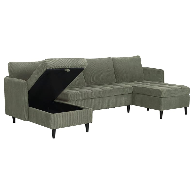 Lindhus 4-sits U-soffa med dubbeldivan och förvaring i manchester - Grön - Möbler - Soffa - Modulsoffa - Komplett modulsoffa