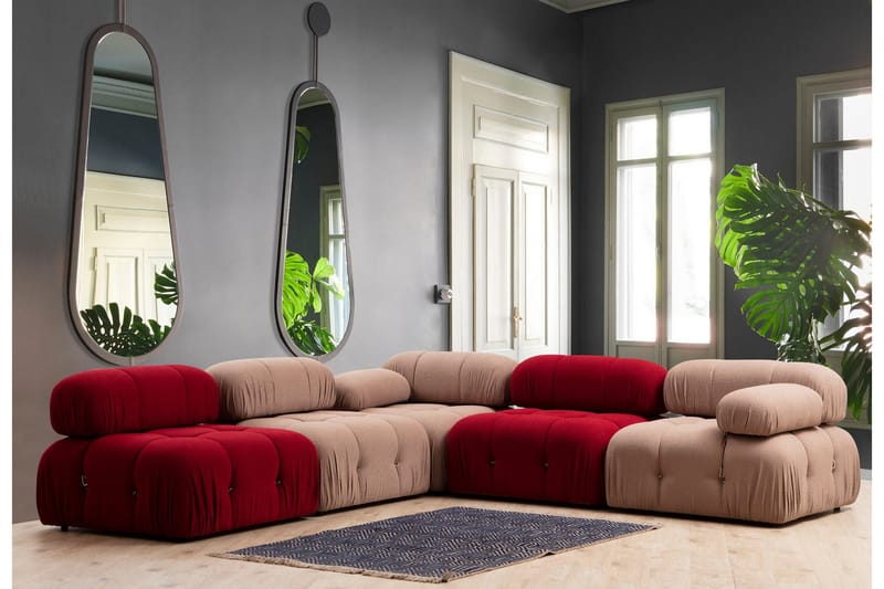 Belgin Mittmodul / Fåtölj 95 cm med fast ryggstöd och repdetaljer - Röd - Möbler - Soffa - Modulsoffa - Mittmodul