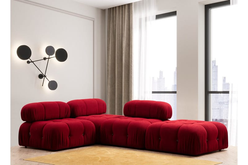 Belgin Mittmodul / Fåtölj 95 cm med fast ryggstöd och repdetaljer - Röd - Möbler - Soffa - Modulsoffa - Mittmodul