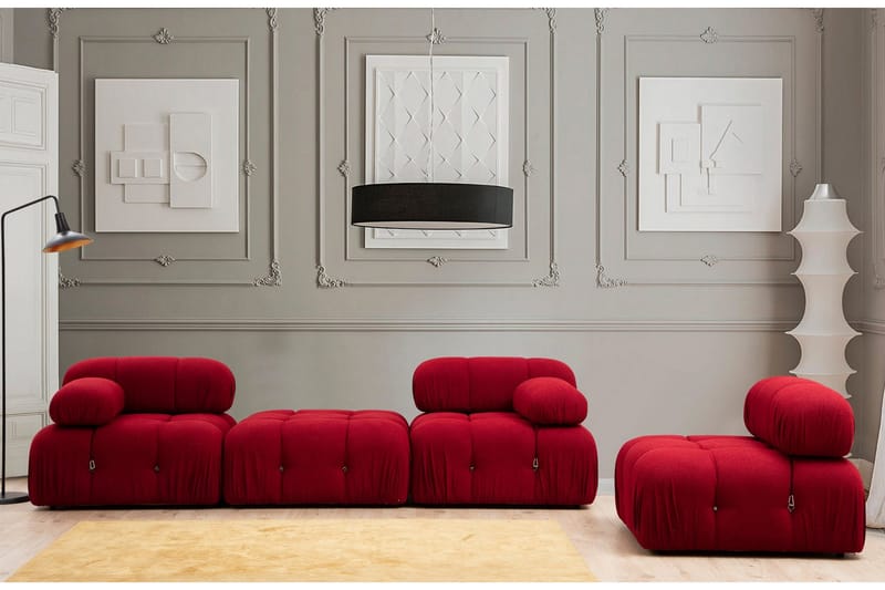 Belgin Mittmodul / Fåtölj 95 cm med fast ryggstöd och repdetaljer - Röd - Möbler - Soffa - Modulsoffa - Mittmodul