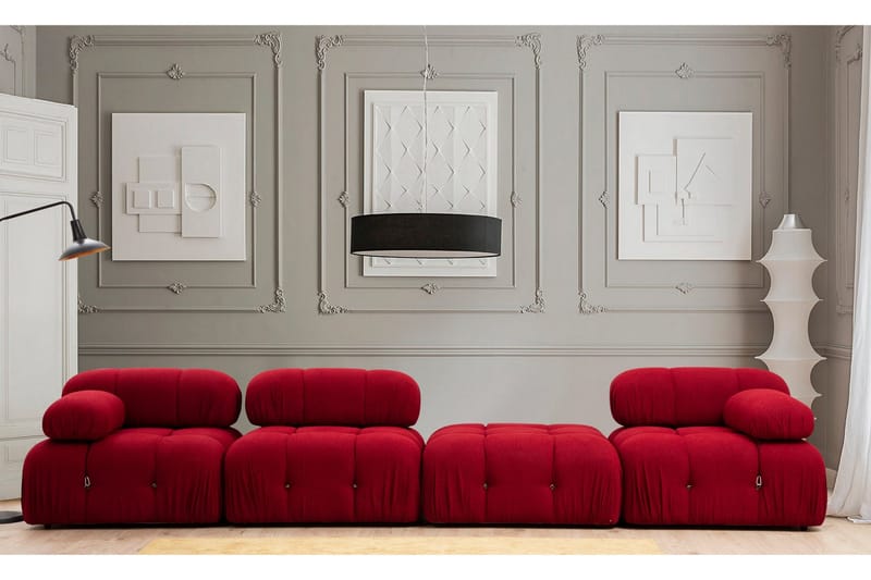 Belgin Mittmodul / Fåtölj 95 cm med fast ryggstöd och repdetaljer - Röd - Möbler - Soffa - Modulsoffa - Mittmodul