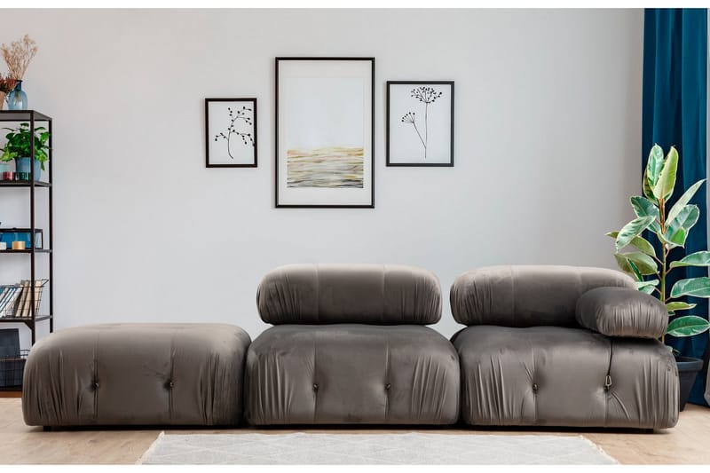 Mittmodul / Fåtölj Belgin 95 cm med fast ryggstöd och repdetaljer - Grå - Möbler - Soffa - Modulsoffa - Mittmodul