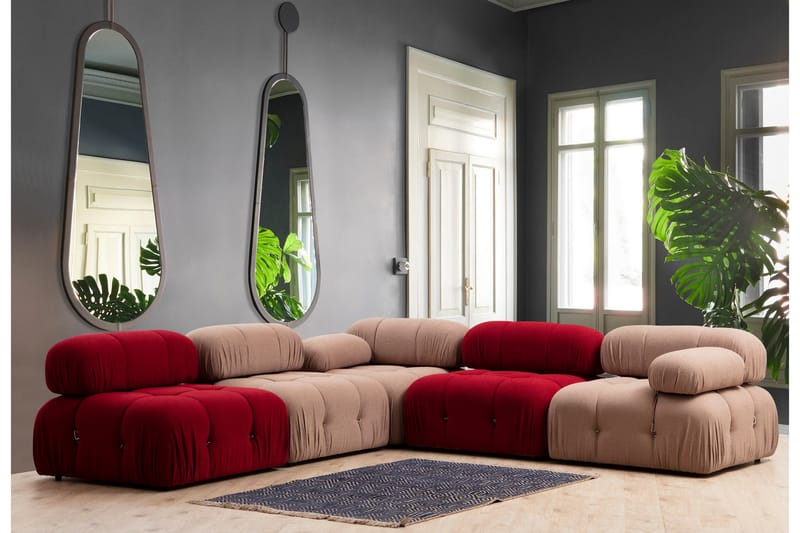 Mittmodul / Fåtölj Belgin 95 cm med fast ryggstöd och repdetaljer - Röd - Möbler - Soffa - Modulsoffa - Mittmodul