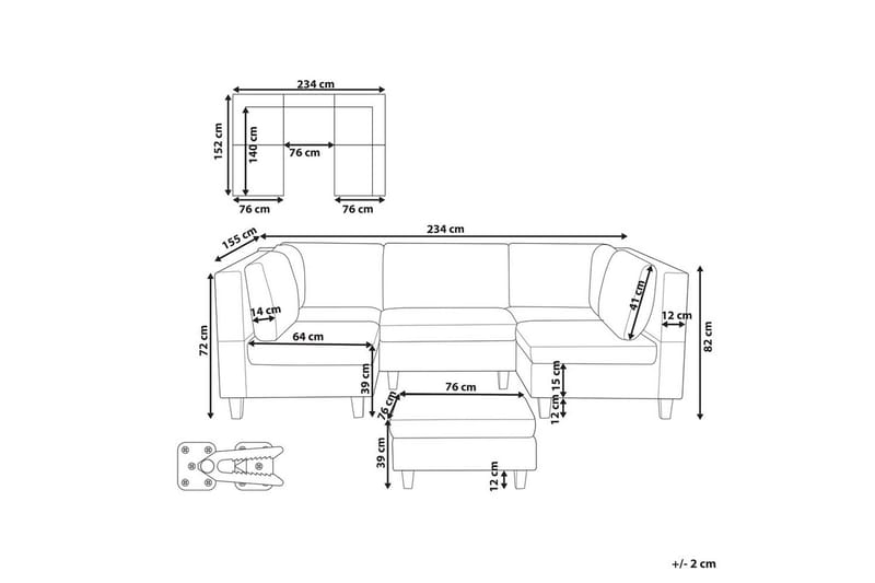 Modulsoffa med fotpall Unstad Beige/svart, Symmetrisk - Beige/svart, Symmetrisk - Möbler - Soffa - Modulsoffa - Komplett modulsoffa