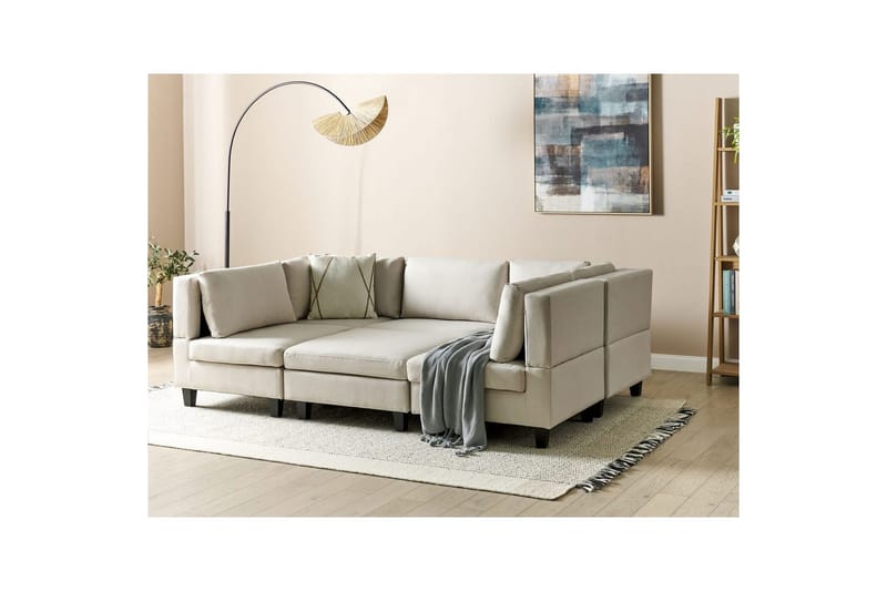 Modulsoffa med fotpall Unstad Beige/svart, Symmetrisk - Beige/svart, Symmetrisk - Möbler - Soffa - Modulsoffa - Komplett modulsoffa