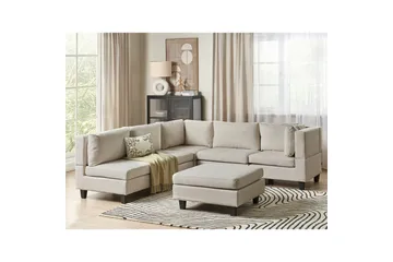 Modulsoffa med fotpall Unstad Beige/svart, Vänstervänd - Beige/svart, Vänstervänd - Möbler - Soffa - Modulsoffa - Komplett modulsoffa