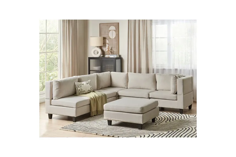 Modulsoffa med fotpall Unstad Beige/svart, Vänstervänd - Beige/svart, Vänstervänd - Möbler - Soffa - Modulsoffa - Komplett modulsoffa