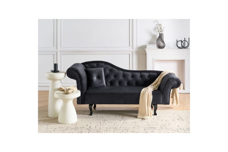 Schäslong Lattes Svart, mörkt trä, Vänstervänd - Svart, mörkt trä, Vänstervänd - Möbler - Soffa - Sammetssoffa