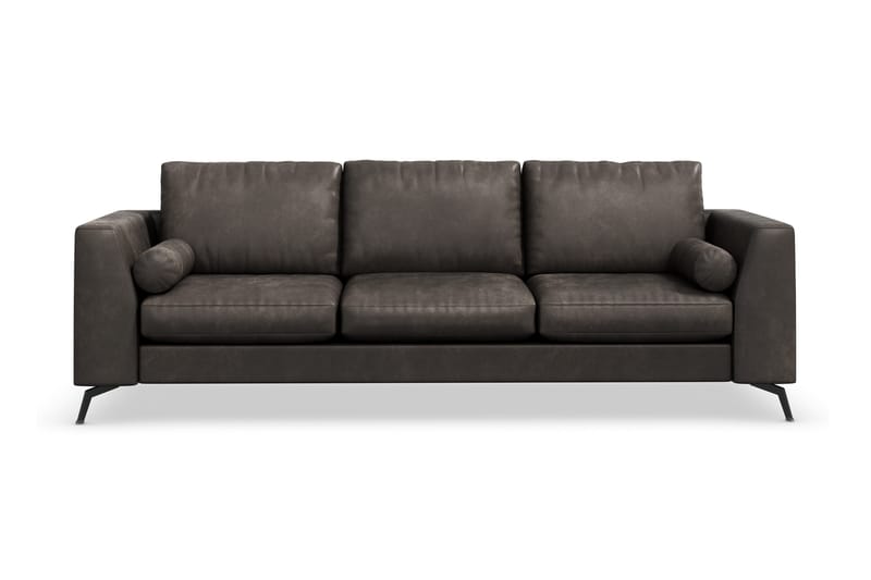 Ocean Lyx 3-sits Konstläderssoffa med Nackrullar - Svart - Möbler - Soffa - Skinnsoffa