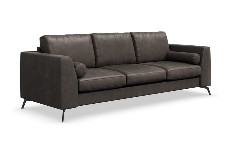 Ocean Lyx 3-sits Konstläderssoffa med Nackrullar - Svart - Möbler - Soffa - Skinnsoffa