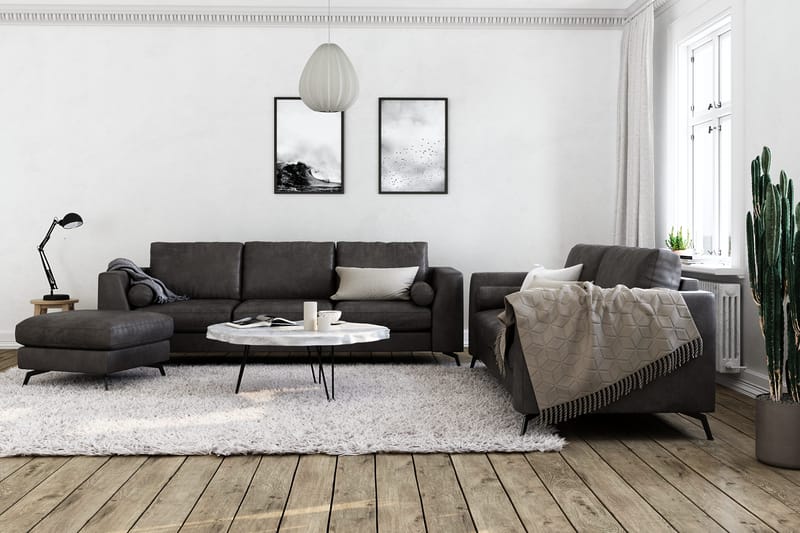 Ocean Lyx 3-sits Konstläderssoffa med Nackrullar - Svart - Möbler - Soffa - Skinnsoffa