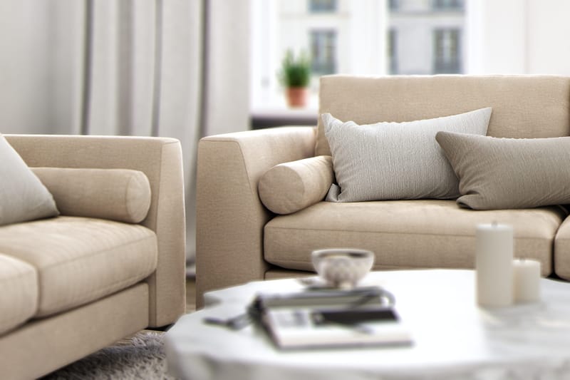 Ocean Lyx 3-sits Sammetssoffa med Nackrullar - Beige - Möbler - Soffa - Sammetssoffa
