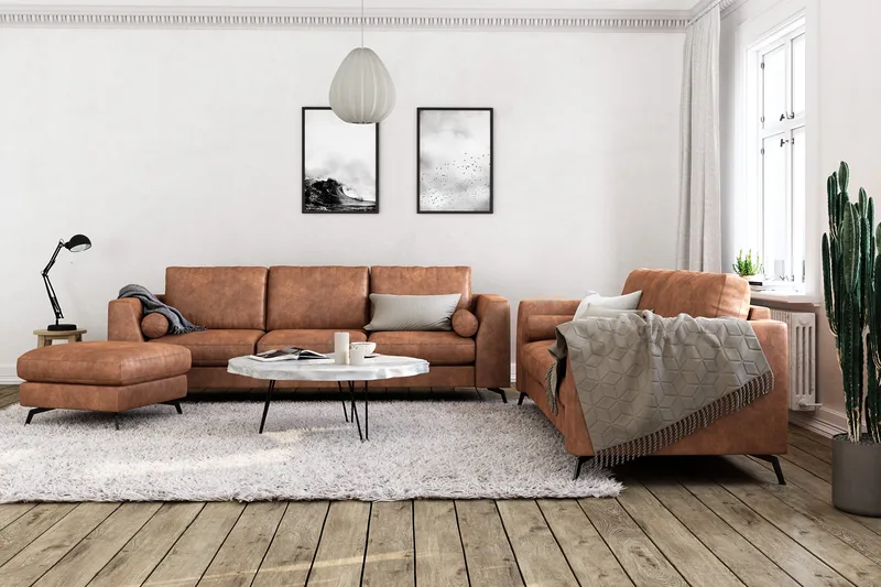 Ocean Lyx 3-sits Soffa i Konstläder - Brun - Möbler - Soffa - Skinnsoffa