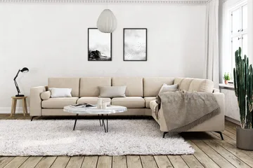 Ocean Lyx 5-sits Vändbar L-formad Hörnsoffa i Sammet - Beige - Möbler - Soffa - Sammetssoffa