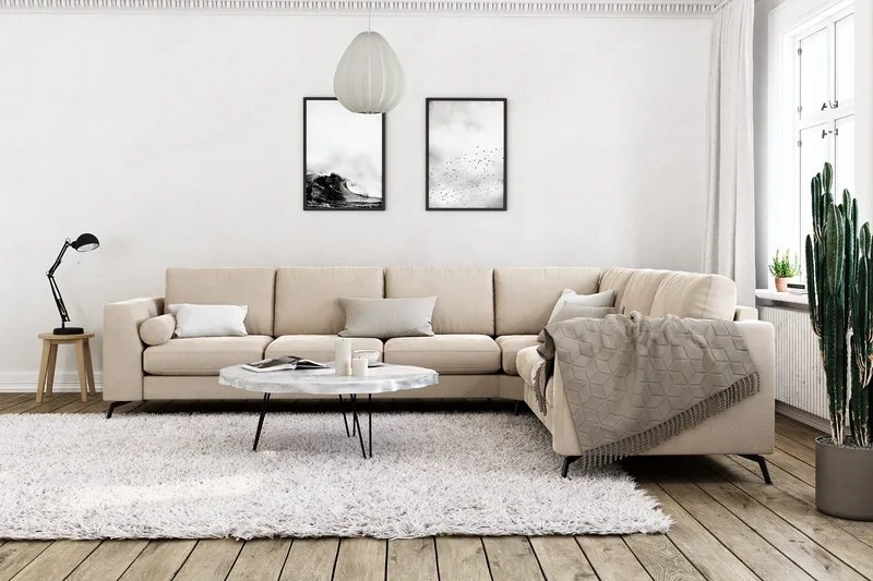 Ocean Lyx 5-sits Vändbar L-formad Hörnsoffa i Sammet - Beige - Möbler - Soffa - Sammetssoffa