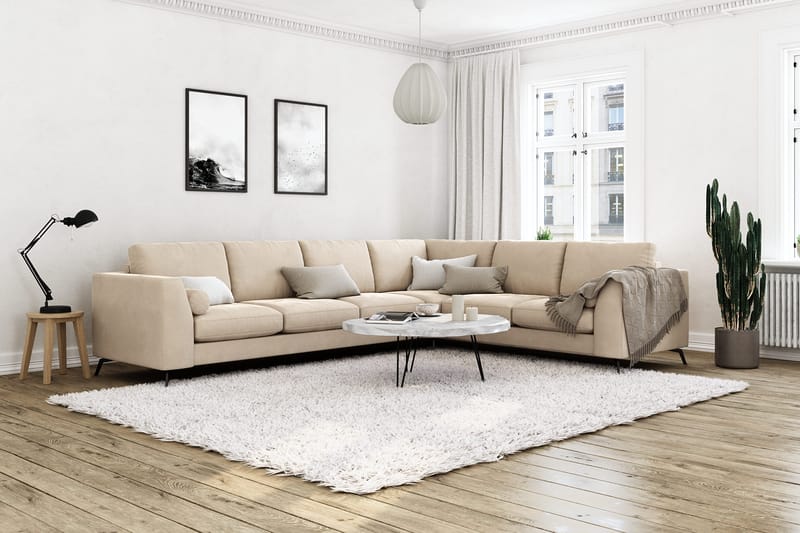 Ocean Lyx 5-sits Vändbar L-formad Hörnsoffa i Sammet - Beige - Möbler - Soffa - Sammetssoffa
