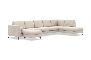 Ocean Lyx 6-sits Högervänd U-formad Soffa med Divan och Schäslong + Fotpall i Manchester - Beige - Möbler - Soffa - Divansoffa & schäslongsoffa