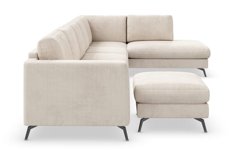 Ocean Lyx 6-sits Högervänd U-formad Soffa med Divan och Schäslong + Fotpall i Manchester - Beige - Möbler - Soffa - Divansoffa & schäslongsoffa