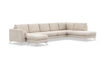 Ocean Lyx 6-sits Högervänd U-formad Soffa med Divan och Schäslong + Fotpall i Manchester - Beige - Möbler - Soffa - Divansoffa & schäslongsoffa