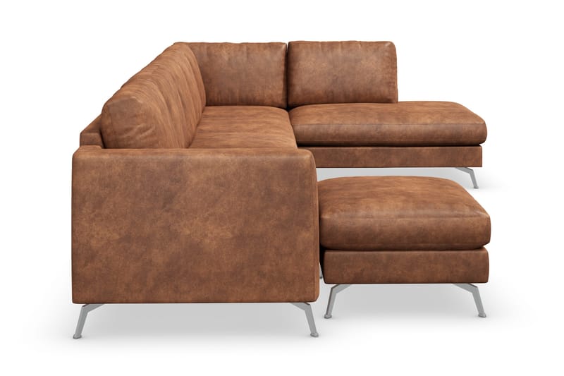 Ocean Lyx 6-sits Högervänd U-formad Soffa med Divan och Schäslong + Fotpall i Konstläder - Brun - Möbler - Soffa - Skinnsoffa