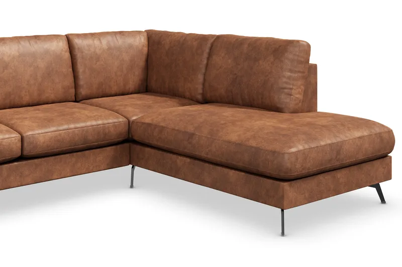Ocean Lyx 6-sits Högervänd U-formad Soffa med Divan och Schäslong + Fotpall i Konstläder - Brun - Möbler - Soffa - Skinnsoffa