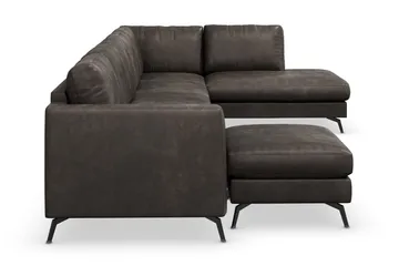 Ocean Lyx 6-sits Högervänd U-formad Soffa med Divan och Schäslong + Fotpall i Konstläder - Mörkgrå - Möbler - Soffa - Skinnsoffa