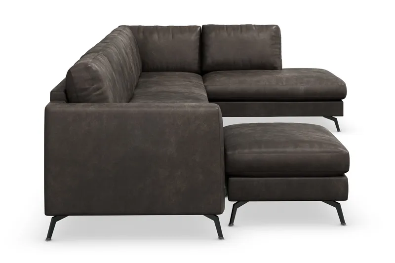 Ocean Lyx 6-sits Högervänd U-formad Soffa med Divan och Schäslong + Fotpall i Konstläder - Mörkgrå - Möbler - Soffa - Skinnsoffa