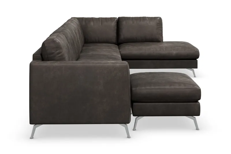 Ocean Lyx 6-sits Högervänd U-formad Soffa med Divan och Schäslong + Fotpall i Konstläder - Mörkgrå - Möbler - Soffa - Skinnsoffa