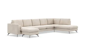 Ocean Lyx 6-sits Högervänd U-formad Soffa med Divan och Schäslong + Fotpall i Manchester - Beige - Möbler - Soffa - U-soffa