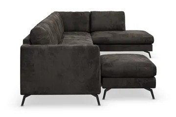 Ocean Lyx 6-sits Högervänd U-formad Soffa med Divan och Schäslong + Fotpall i Sammet - Mörkgrå - Möbler - Soffa - Sammetssoffa