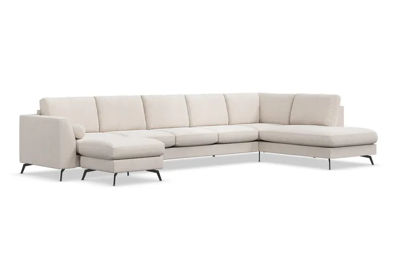 Ocean Lyx 6-sits Högervänd U-formad Soffa med Divan och Schäslong + Fotpall i Tyg - Beige - Möbler - Soffa - U-soffa