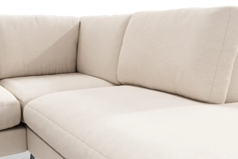 Ocean Lyx 6-sits Högervänd U-formad Soffa med Divan och Schäslong + Fotpall i Tyg - Beige - Möbler - Soffa - U-soffa