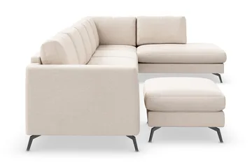 Ocean Lyx 6-sits Högervänd U-formad Soffa med Divan och Schäslong + Fotpall i Tyg - Beige - Möbler - Soffa - U-soffa
