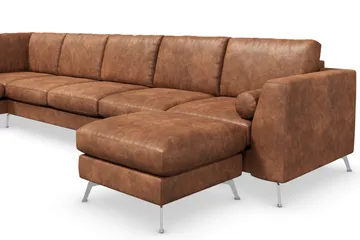 Ocean Lyx 6-sits Vänstervänd U-formad Soffa med Divan och Schäslong + Fotpall i Konstläder - Brun - Möbler - Soffa - Skinnsoffa