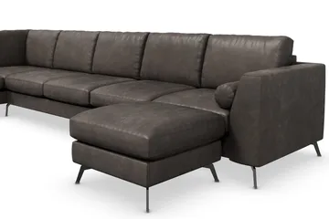 Ocean Lyx 6-sits Vänstervänd U-formad Soffa med Divan och Schäslong + Fotpall i Konstläder - Mörkgrå - Möbler - Soffa - Skinnsoffa
