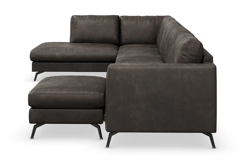 Ocean Lyx 6-sits Vänstervänd U-formad Soffa med Divan och Schäslong + Fotpall i Konstläder - Mörkgrå - Möbler - Soffa - Skinnsoffa
