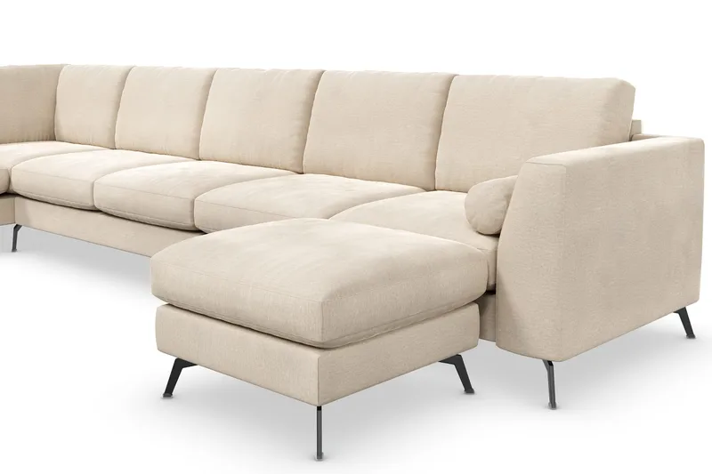 Ocean Lyx 6-sits Vänstervänd U-formad Soffa med Divan och Schäslong + Fotpall i Sammet - Beige - Möbler - Soffa - Sammetssoffa