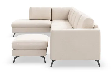 Ocean Lyx 6-sits Vänstervänd U-formad Soffa med Divan och Schäslong + Fotpall i Tyg - Beige - Möbler - Soffa - U-soffa