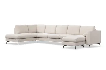 Ocean Lyx 6-sits Vänstervänd U-formad Soffa med Divan och Schäslong + Fotpall i Tyg - Beige - Möbler - Soffa - U-soffa