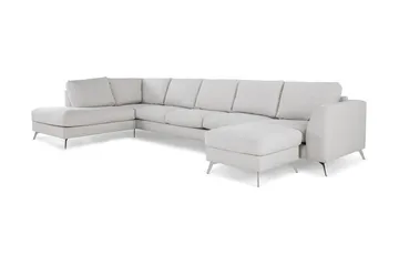 Ocean Lyx 6-sits Vänstervänd U-formad Soffa med Divan och Schäslong + Fotpall i Tyg - Ljusgrå - Möbler - Soffa - U-soffa
