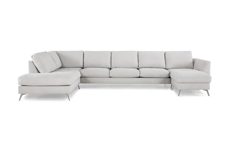 Ocean Lyx 6-sits Vänstervänd U-formad Soffa med Divan och Schäslong + Fotpall i Tyg - Ljusgrå - Möbler - Soffa - U-soffa