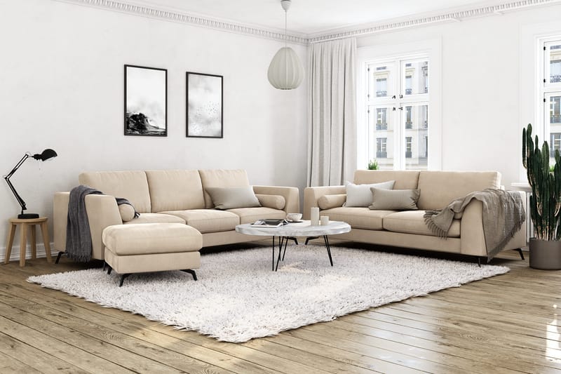 Ocean Lyx Soffa med Nackrullar i Tyg - Beige - Möbler - Soffa - Sammetssoffa