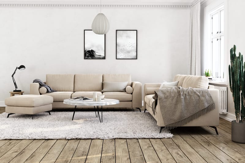 Ocean Lyx Soffa med Nackrullar i Tyg - Beige - Möbler - Soffa - Sammetssoffa