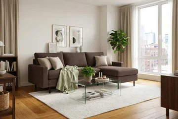 Peppe 3-sits Vändbar L-formad Divansoffa i Manchester - Mörkbrun - Möbler - Soffa - Divansoffa & schäslongsoffa - 3 sits soffa med divan