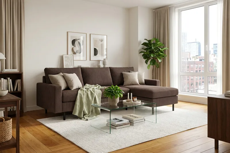 Peppe 3-sits Vändbar L-formad Divansoffa i Manchester - Mörkbrun - Möbler - Soffa - Divansoffa & schäslongsoffa - 3 sits soffa med divan